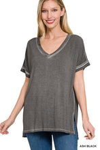 Load image into Gallery viewer, WASHED SHORT SLEEVE V-NECK TOP W HI-LOW HEM
