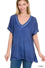 Load image into Gallery viewer, WASHED SHORT SLEEVE V-NECK TOP W HI-LOW HEM
