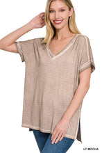 Load image into Gallery viewer, WASHED SHORT SLEEVE V-NECK TOP W HI-LOW HEM
