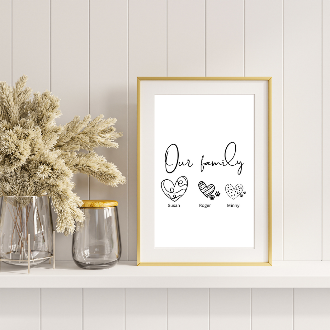 Our Family with Hearts Print - Personalized