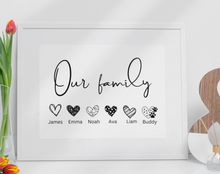 Load image into Gallery viewer, Our Family with Hearts Print - Personalized
