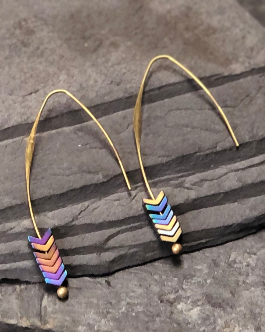 Stone Chevron Threader Earrings